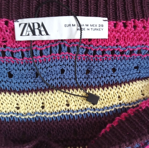 Zara Women's Multicolor Striped Knit Midi  Ruffle Sleeve Scoop Neck Boho Medium - Picture 3 of 7